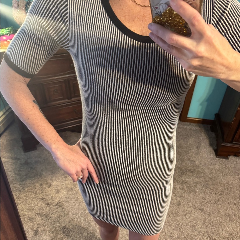 Medium Acemi Striped Black and White Women's bodycon dress